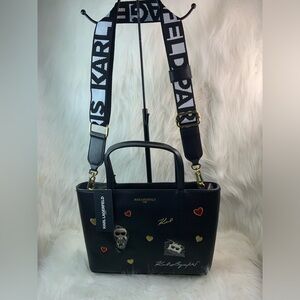 Karl Lagerfeld Maybelle Black Heart Embellished Handbag (NWT)